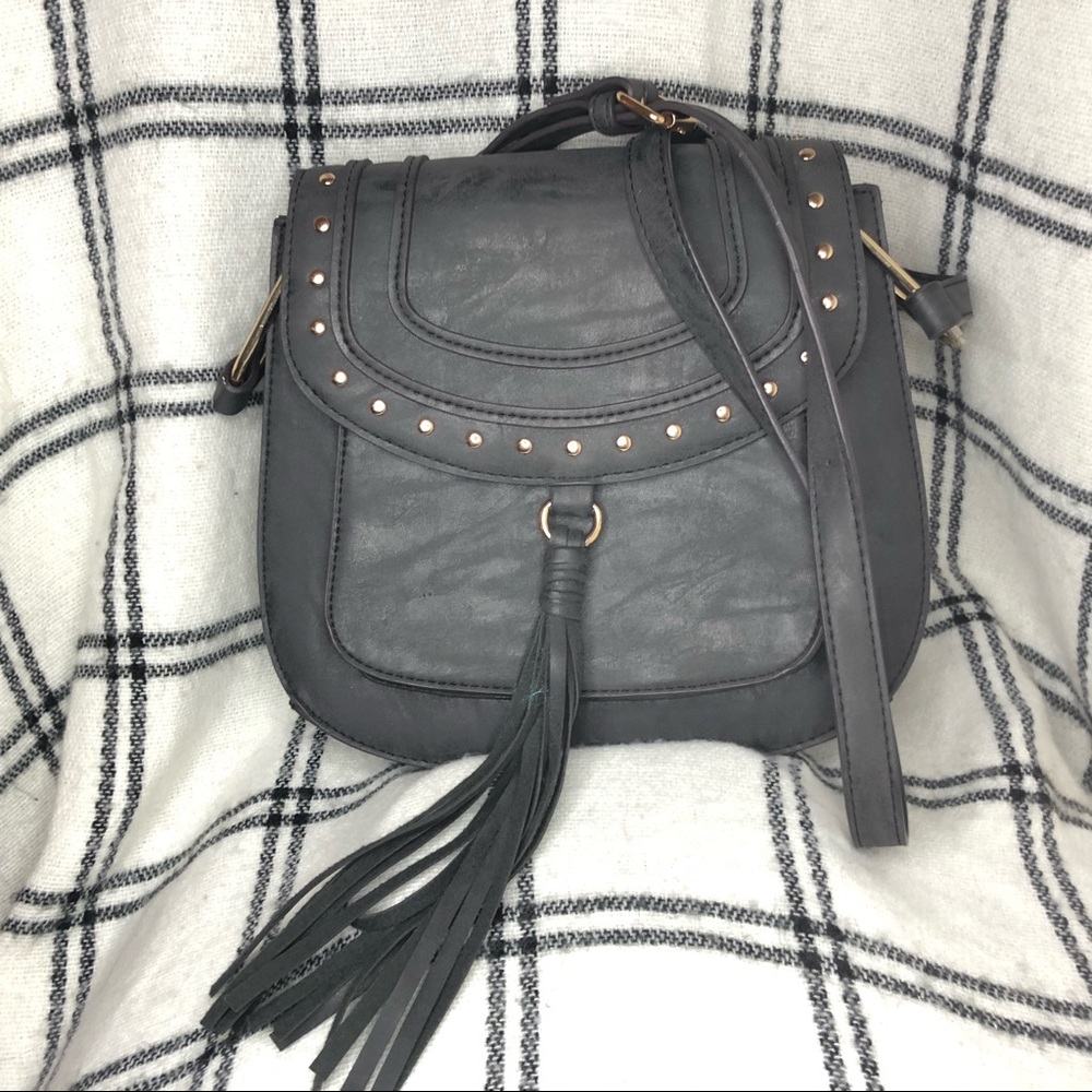 Franco Sarto Dusty Blue Faux Suede Saddle Bag Crossbody Tassel Adjustable Strap